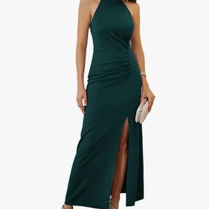 Grace Karin Teal Halter Maxi Dress